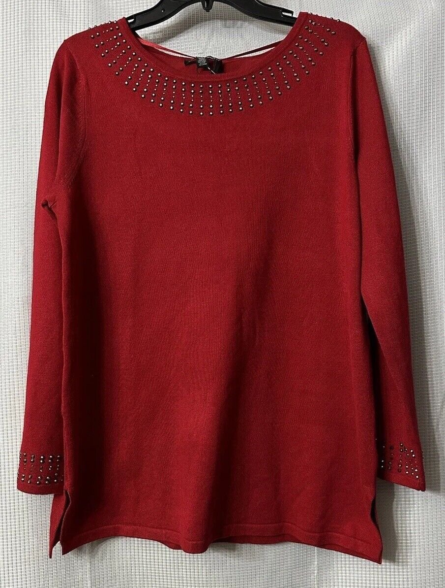 NWT Cable & Gauge Womens Long Sleeve Embellished Pullover Red Sweater Size XL