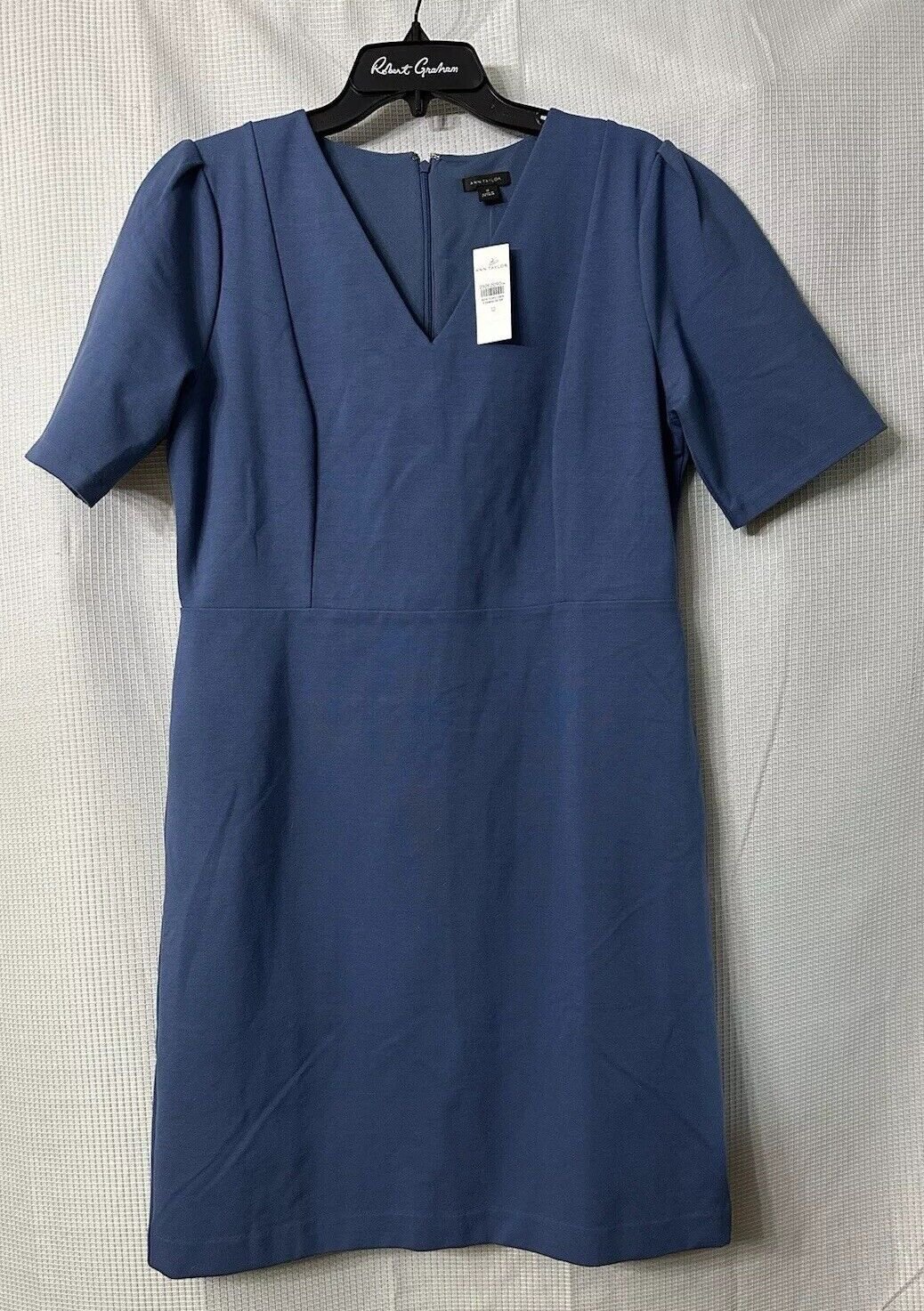 NWT Ann Taylor LOFT Womens Blue Short Sleeve V Neck Zipped Casual Dress Size 12