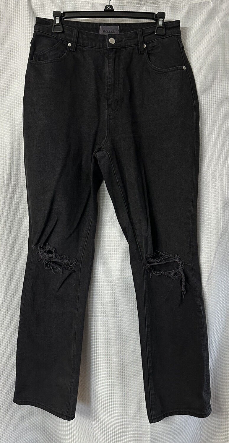Rollas Original High Rise Straight Womens Distressed Black Jeans Size 30 EUC