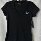 NWT True Religion Womens Short Sleeve Gel Print Black T Shirt Top Blouse Size S
