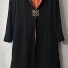 Vintage Lily & Taylor New York Paris Womens Long Black Coat With Brooch Size 16