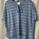 NWT Sundays Womens Short Sleeve Blue Gray Maya Pullover Sweater Top One Size