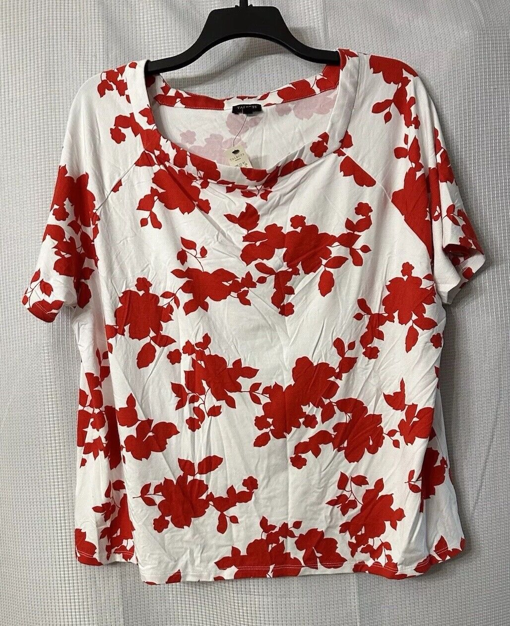NWT Talbots Womens Red White Floral Short Sleeve Top Blouse Shirt Plus Size 3X