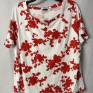 NWT Talbots Womens Red White Floral Short Sleeve Top Blouse Shirt Plus Size 3X
