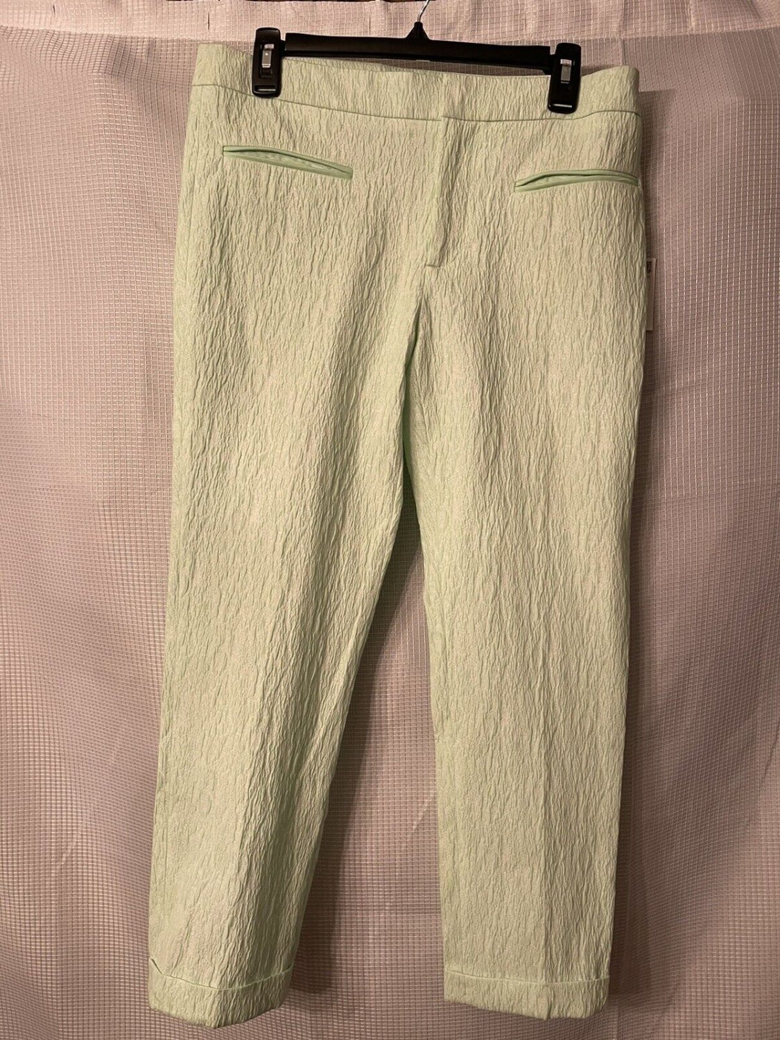 NWT ZARA BASIC Women's Lime Green Pants Cuffed Slacks Casual Size Large