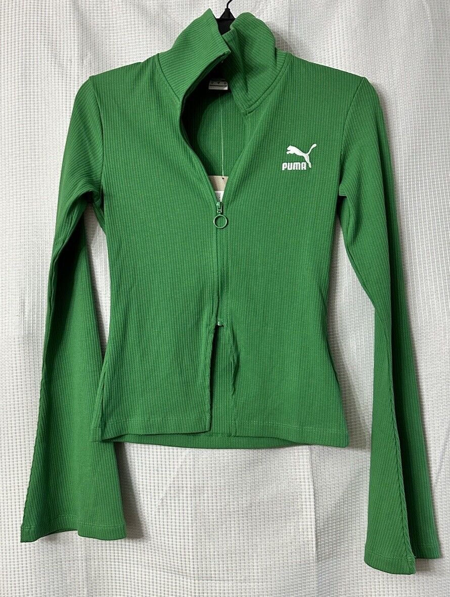 NWT Puma Womens Classics Ext Ribbed Jacket Green Long Sleeve Size Small