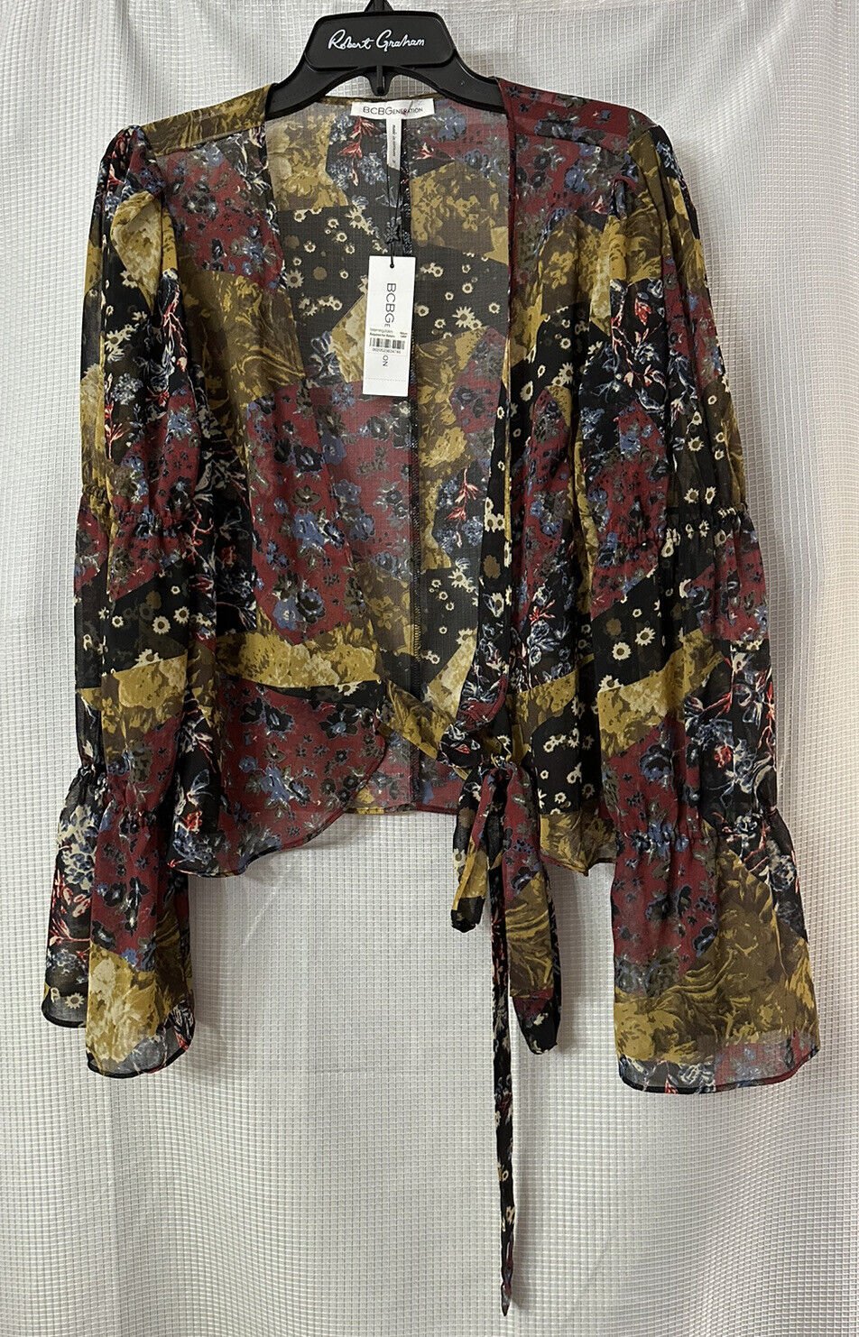 NWT BCBGeneration Womens Long Sleeve Sheer Open Shirt Top Blouse Size Medium
