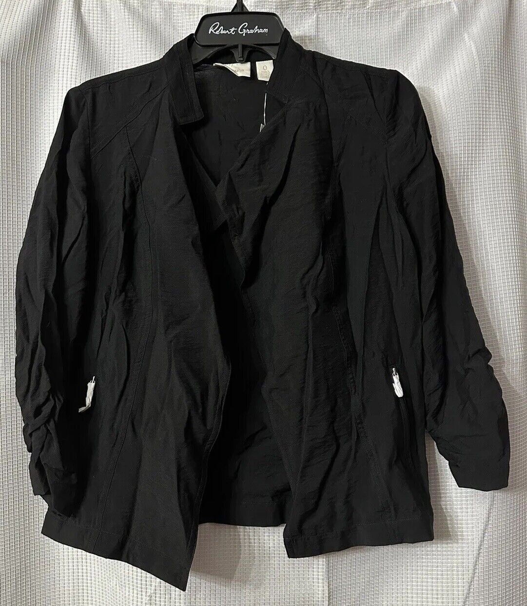 NWT Chicos Womens Long Sleeve Black Open Front Moto Jacket Lightweight Size 0