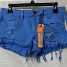 NWT Dittos Misty Mid Rise Womens Juniors Blue Destructed Jean Shorts Size 27