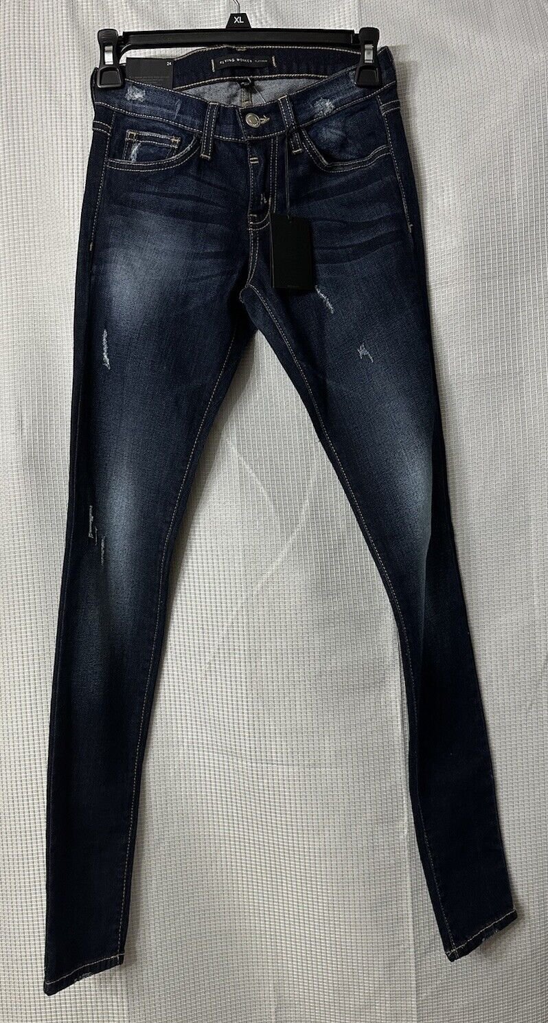 NWT Flying Monkey Womens Designer Dark Wash Skinny Jeans Denim Size 24