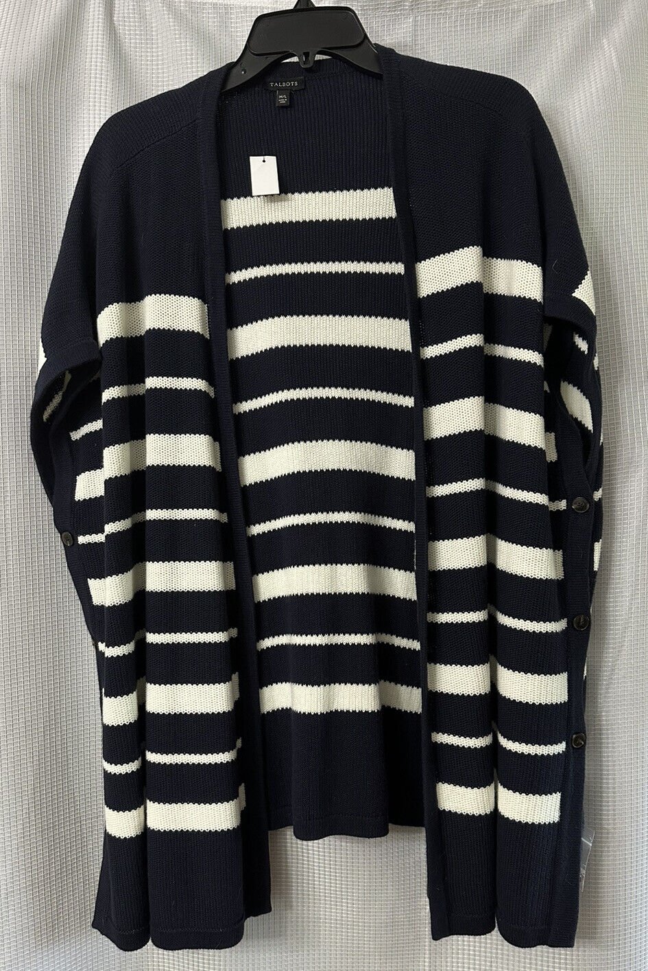 NWT Talbots Womens Blue White Open Front Sleeveless Sweater Top Size M/L