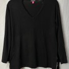 NWT Vince Camuto Womens Long Lace Sleeve Pullover V Neck Black Sweater Size PM