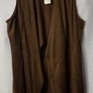 NWT Chicos Womens Brown Faux Suede Draped Open Sleeveless Vest Plus Size 3