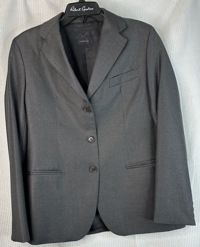 Tombolini Mens Three Button Gray Wool Blazer Jacket Coat Italy Size 44 EUC
