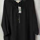 NWT Michael Kors Womens Black 3/4 Sleeve Zipped Front Top Blouse Shirt Size L