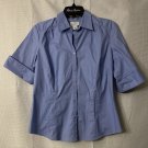 NWT Ann Taylor LOFT Womens Short Sleeve Button Front Blue Top Blouse Shirt 12
