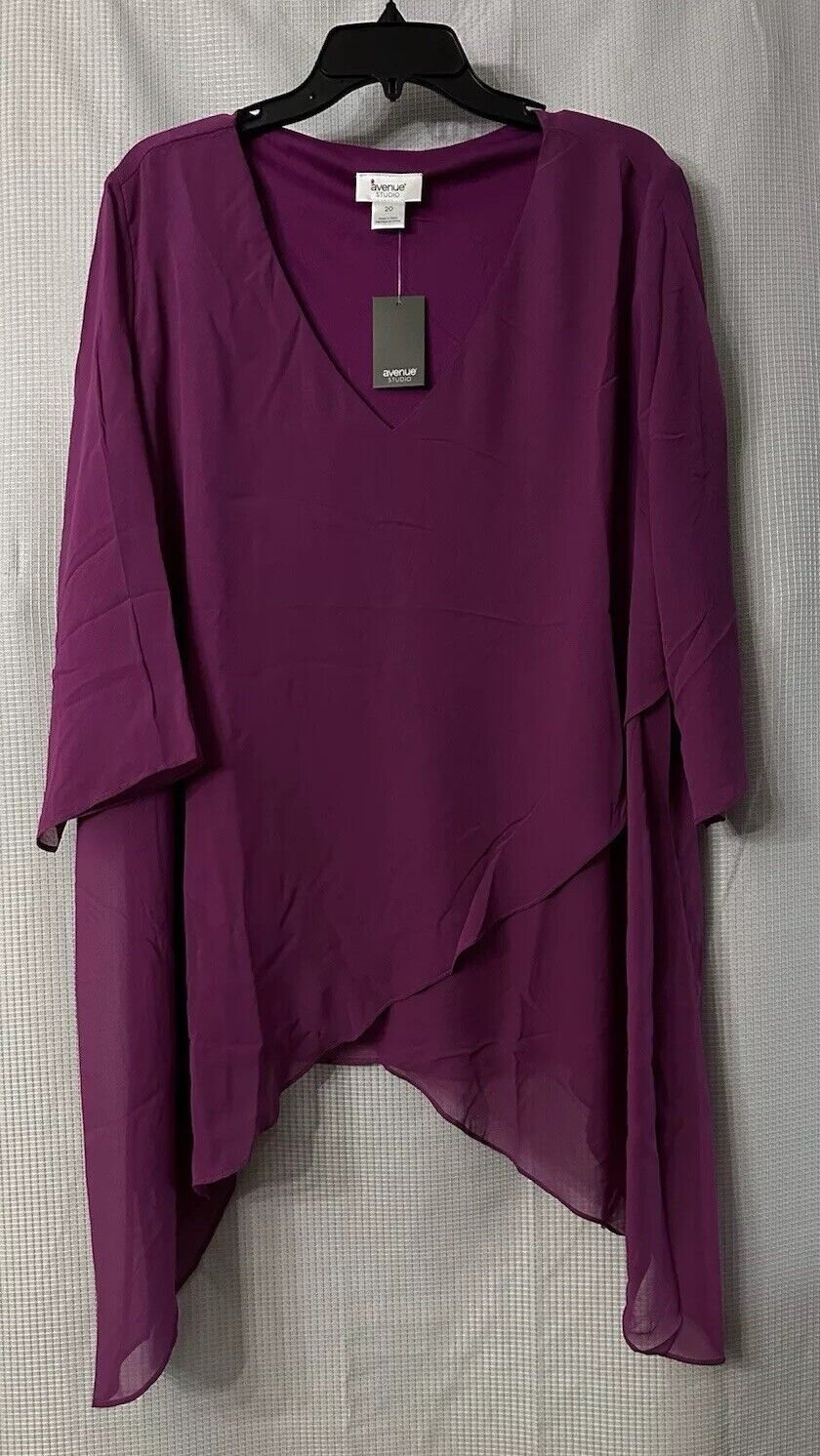 NWT Avenue Studio Hanna Layerd Womens Elbow Sleeve Top Blouse Shirt Size 20
