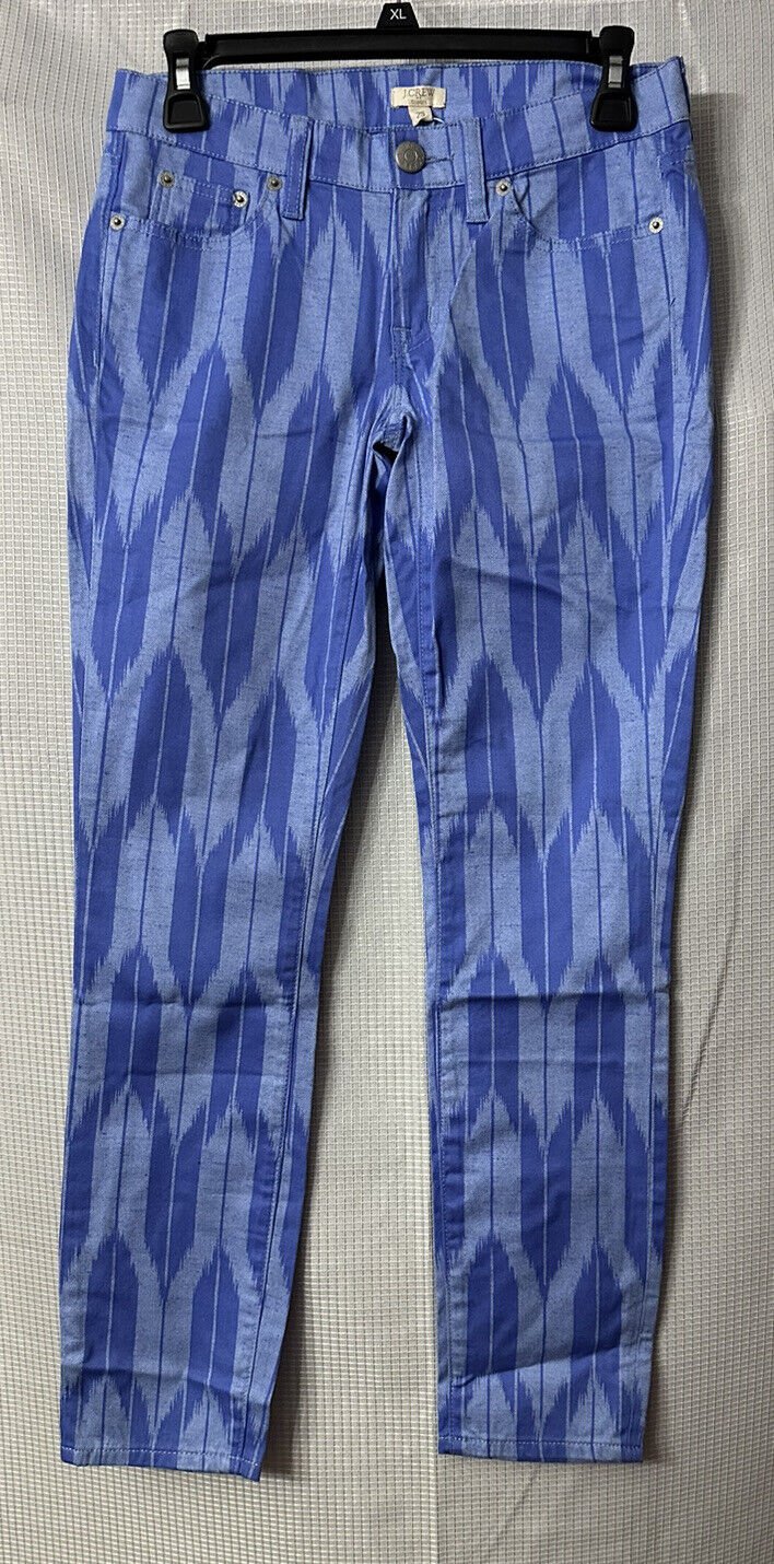 NWT J. Crew Ankle Toothpick Blue Printed Twill Womens Pants Jeans Size 25