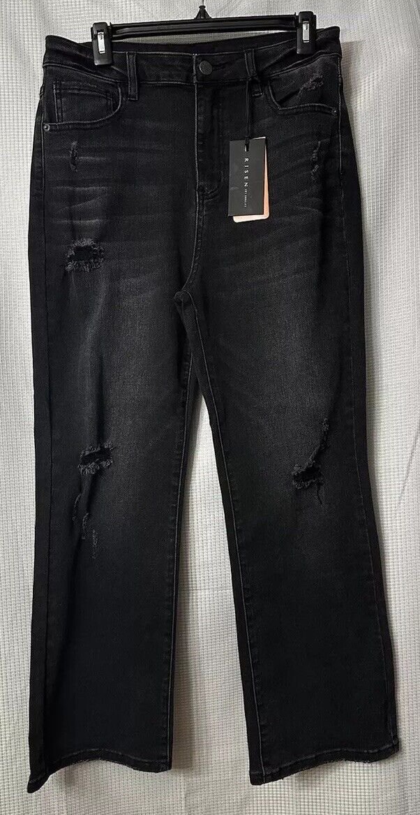 NWT Risen Los Angeles Womens Black Distressed Stretch Jeans Denim Size 13/31