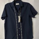 NWT Folk Mens Maze Short Sleeve Button Front Linen Blend Blue Shirt Size Large