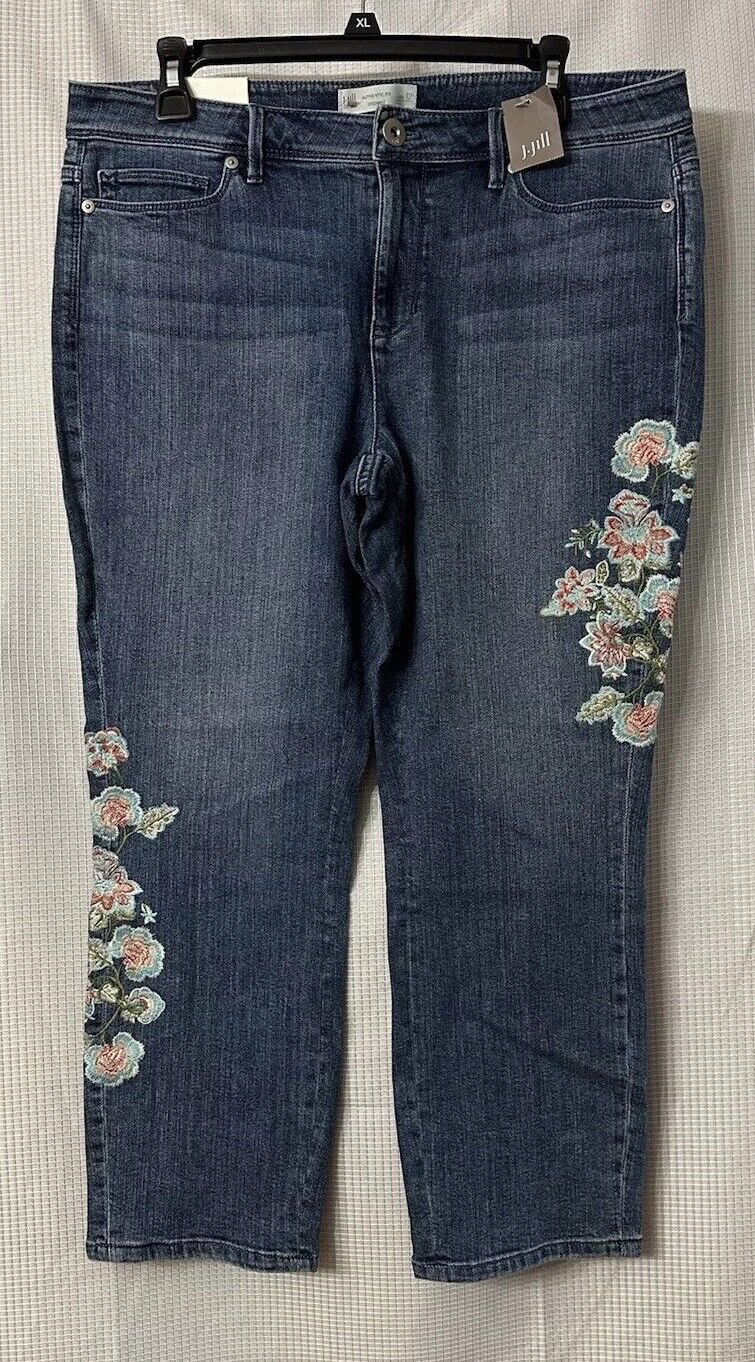 NWT J. Jill Authentic Fit Cape Cod Womens Embroidered Cropped Jeans Size 12
