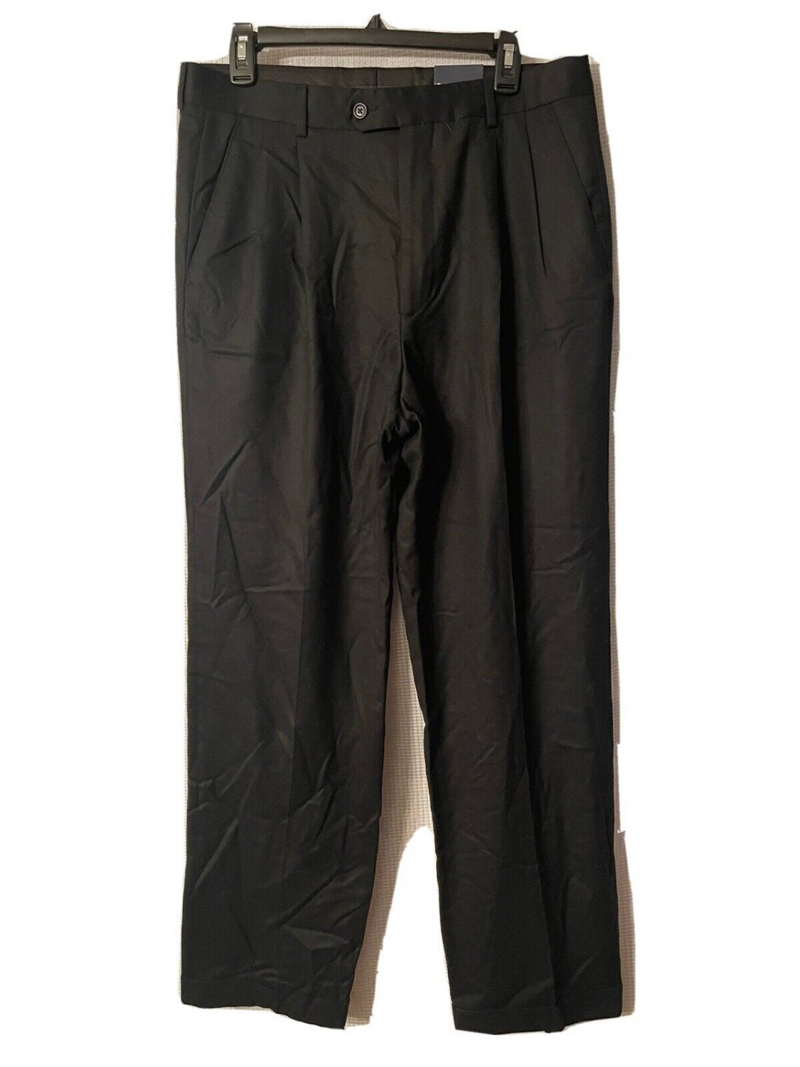 NWT Grant Thomas Mens Black Pleated Front Dress Pants Slacks Size 34x32 Italy