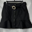 NWT Banana Republic Womens Linen Black Ruffle Belted Button Down Front Skirt 6P
