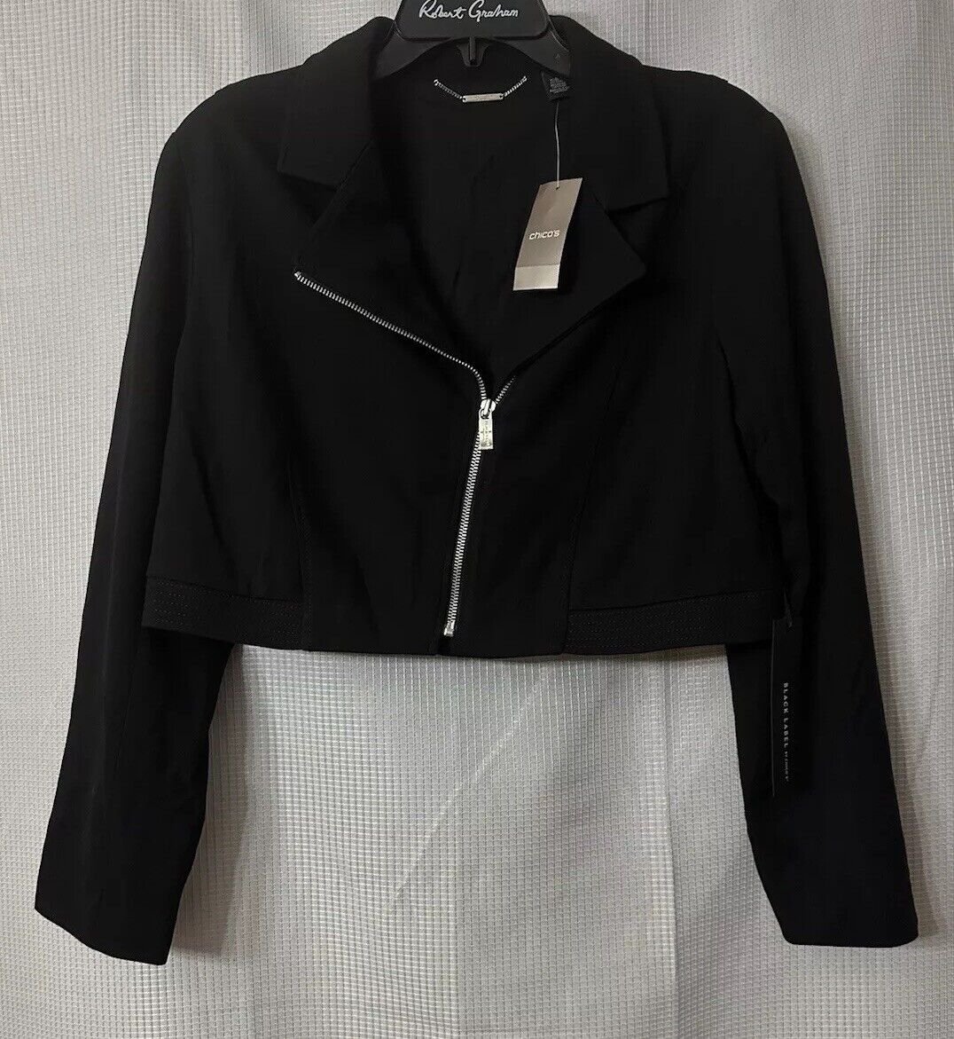 NWT Chicos Black Label Womens Cropped Long Sleeve Moto Zipped Jacket Coat Size 2