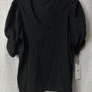 NWT 7 For All Mankind Womens Black Short Sleeve V Neck Top Blouse Shirt Size L