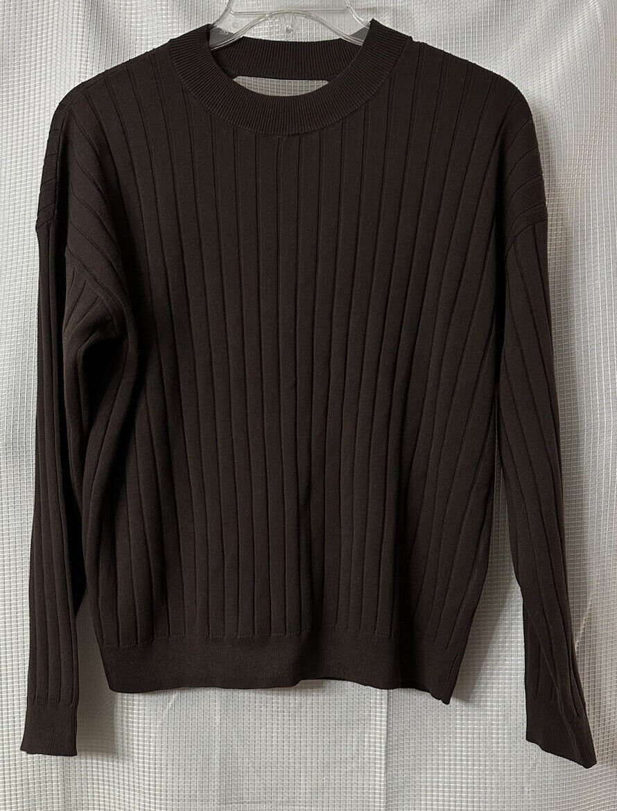 NWT Open Edit Womens Long Sleeve Brown Designer Top Blouse Shirt Size Medium