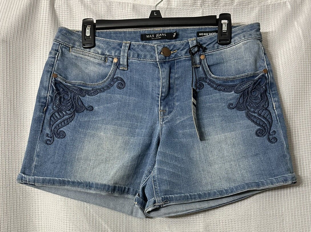 NWT Max Jeans Womens Mid Rise Saigon Embroider Denim Shorts Size 10