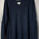 NWT Wonderly Womens Long Sleeve Waffle Knit Blue Pullover Sweatshirt Size XL