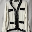 NWT Michael Simon Womens Long Sleeve Ivory Black Sweater Jacket Size PL