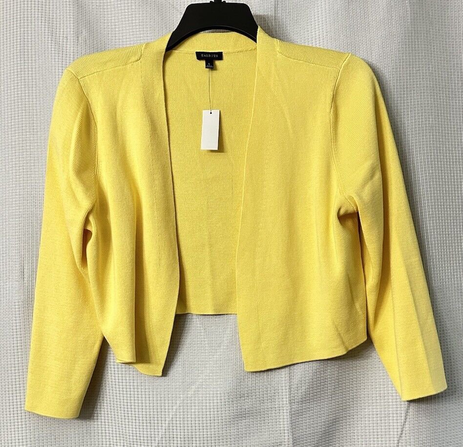 NWT Talbots Womens Long Sleeve Open Front Yellow Sweater Top Size Large