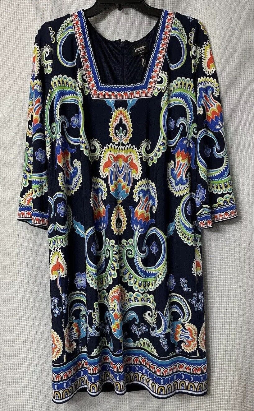 NWT Laundry Shelli Segal Los Angeles Womens 3/4 Sleeve Inkblot Dress Size 14
