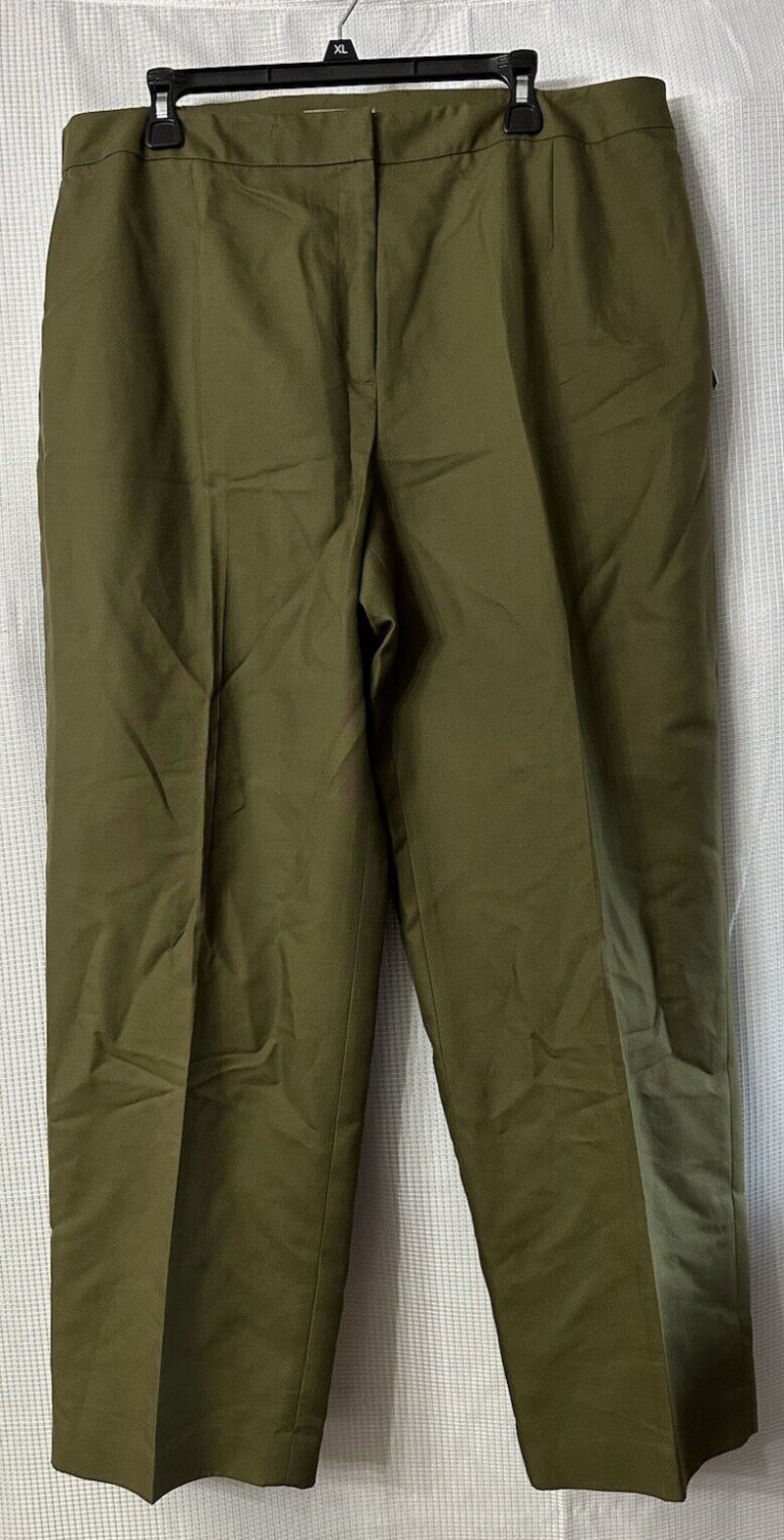 NWT Kate Hill Womens Olive Green Elastic Waist Silk Blend Pants Slacks Plus 18W