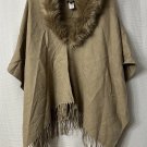Talbots Womens Faux Fur Collared Beige Shawl Size M/L EUC
