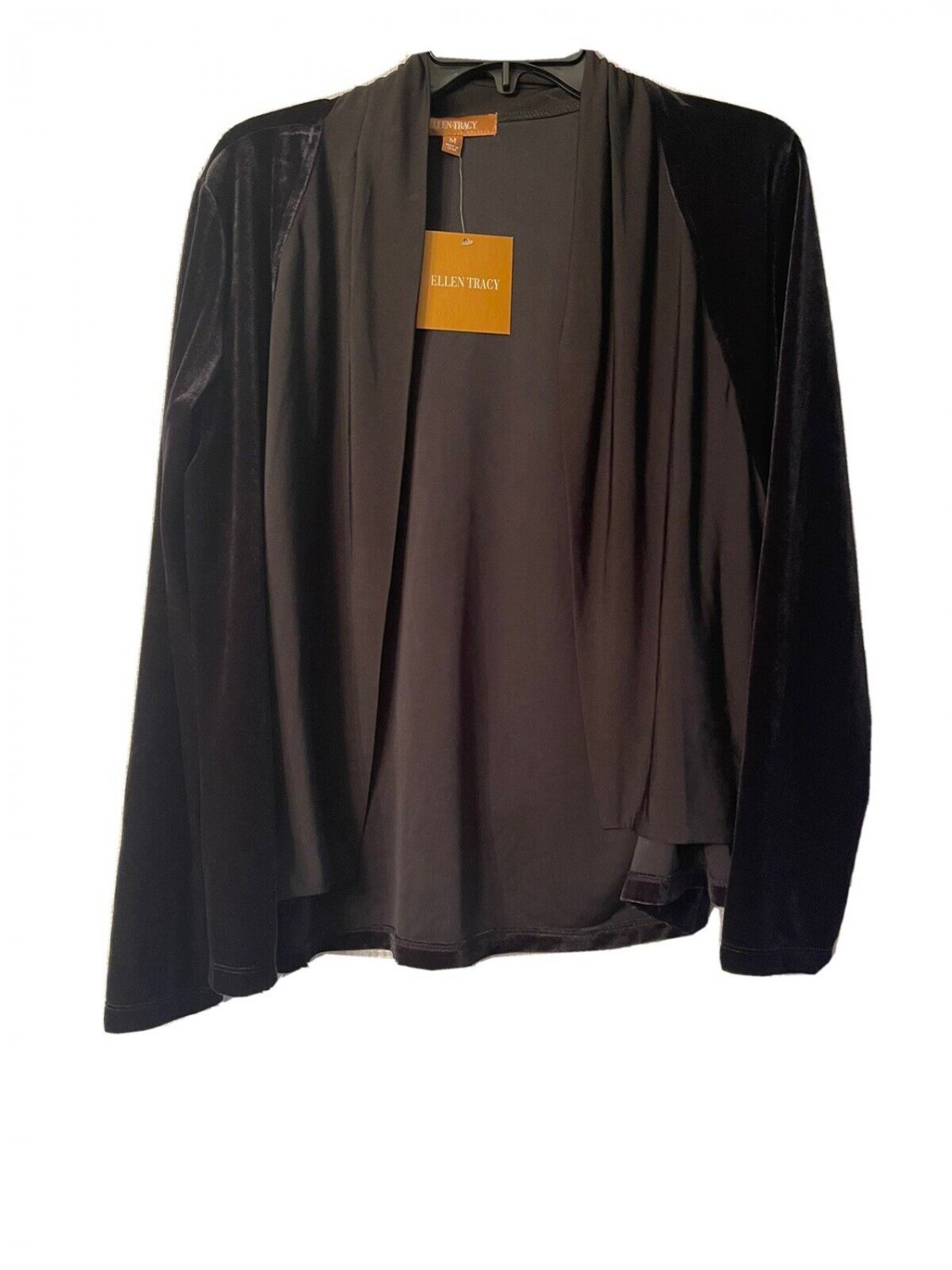 NWT Ellen Tracy Womens Black Open Front Long Sleeve Top Blouse Shirt Size Medium