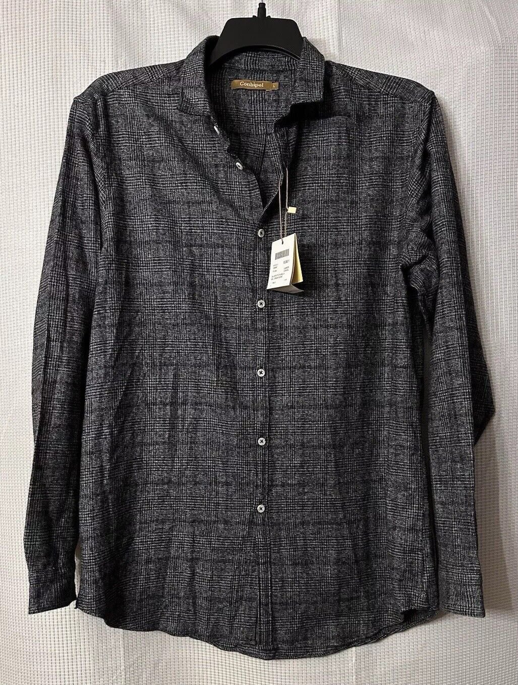 NWT Conbipel Mens Long Sleeve Casual Button Front Gray Cotton Shirt Size Large
