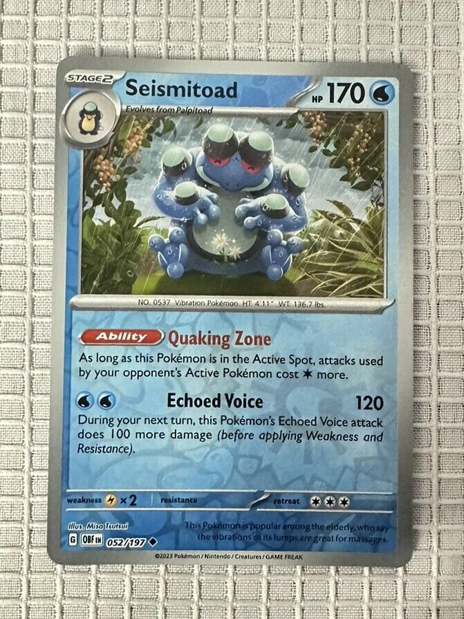 Pokemon Seismitoad Reverse Holo Card 52/197 Obsidian Flames