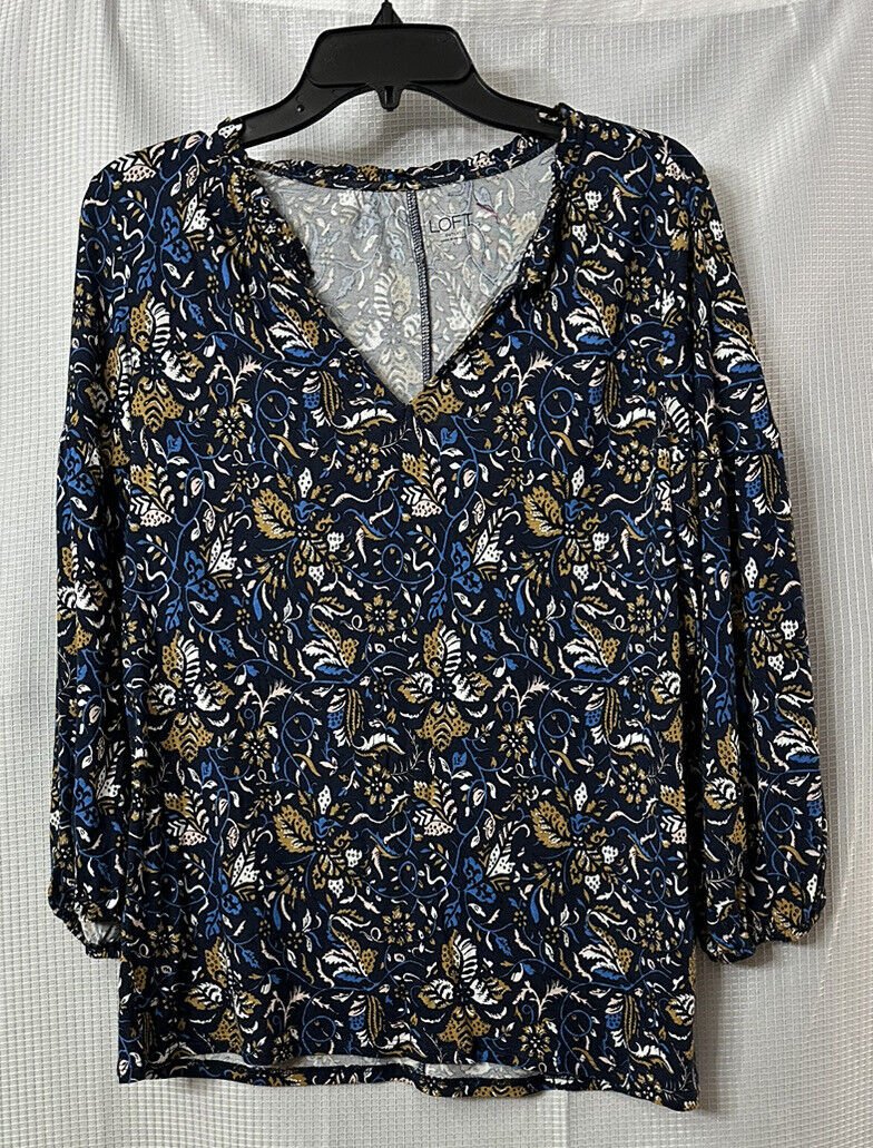 NWT Ann Taylor Loft Womens Long Sleeve Casual Floral Top Blouse Shirt Size Small