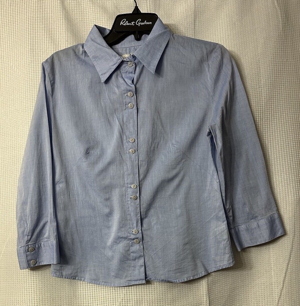 James Perse Womens Long Sleeve Button Front Blue Shirt Top Blouse Size Medium