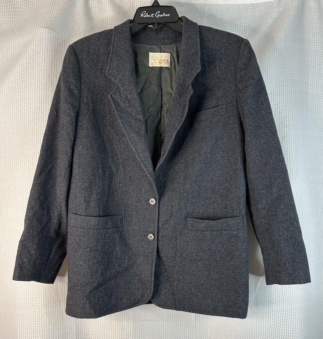 Vintage Pendleton Womens Gray Two Button Wool Blazer Jacket Coat Size 14 EUC