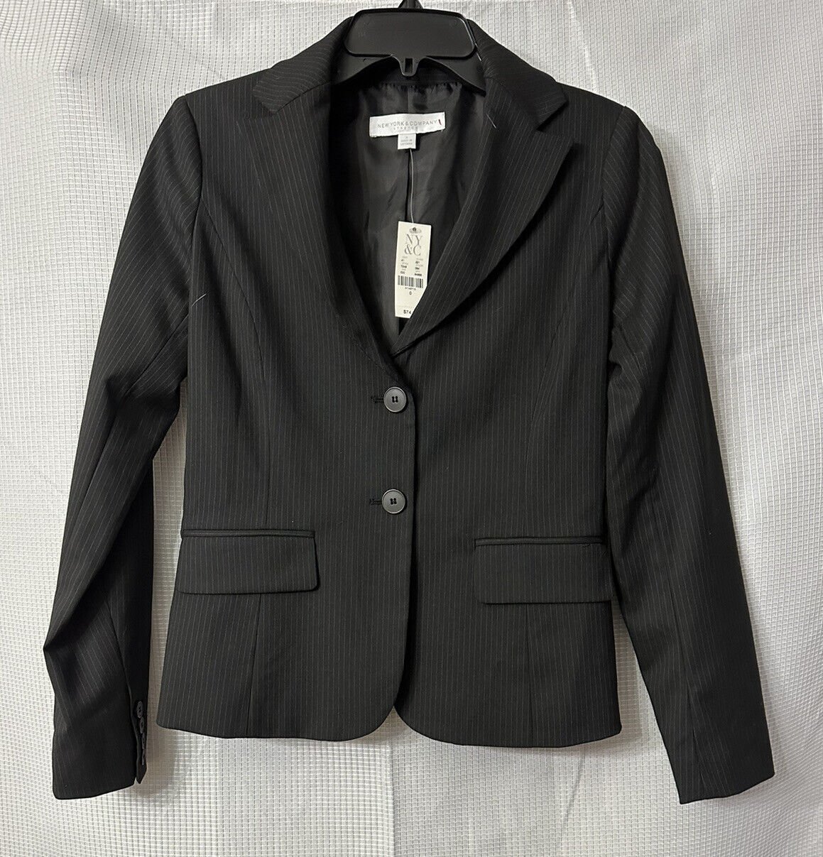 NWT New York & Co Womens Two Button Black Pinstripe Blazer Jacket Coat Size 0