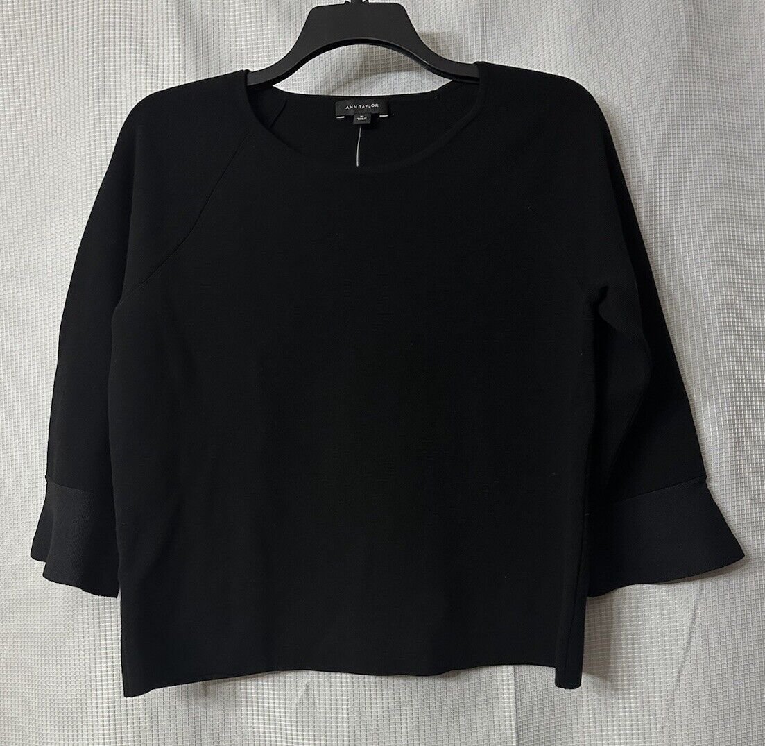 NWT Ann Taylor Womens Long Sleeve Black Viscose Stretch Pullover Top Shirt XL