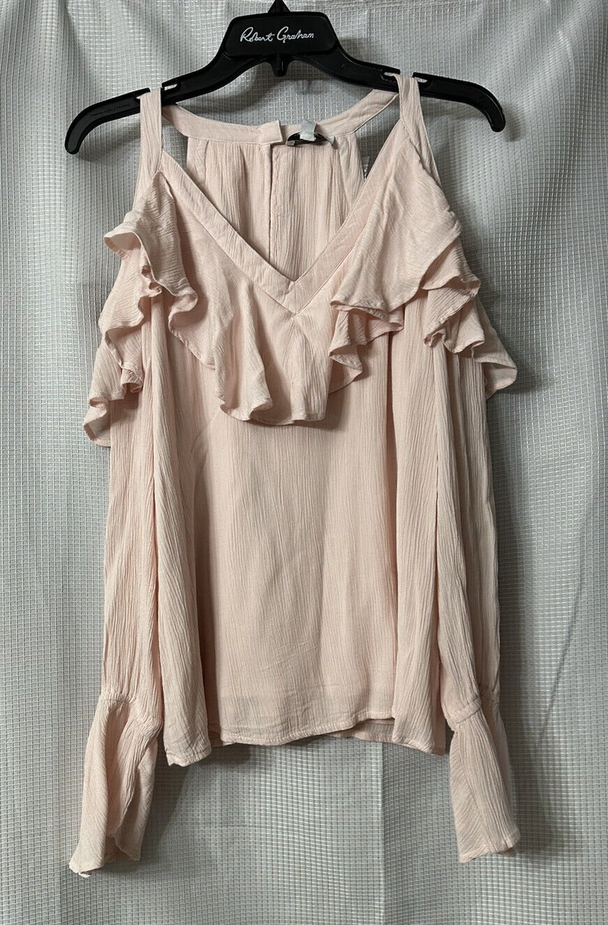 NWT Sofia Jeans Vergara Womens Blush Ruffle Off Shoulder Blouse Shirt Size Small