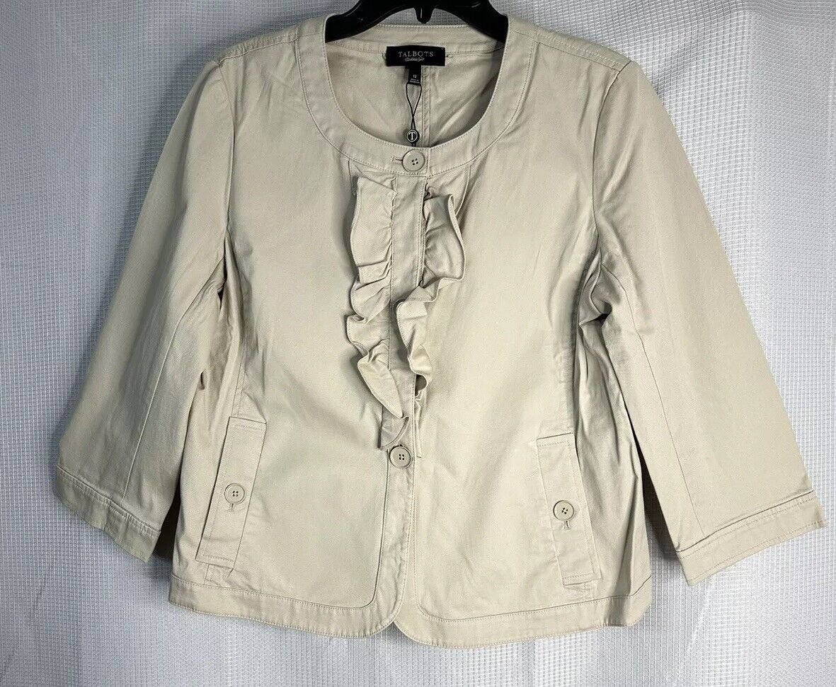 NWT Talbots Womens Long Sleeve Ruffle Button Basic Light Jacket Size 12