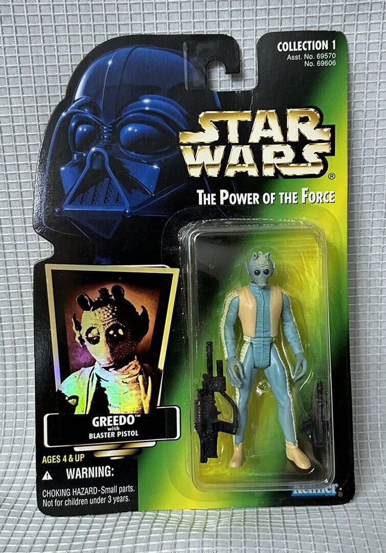 Kenner Star Wars POTF Red Card Greedo Action Figure 1996 Blaster Pistol NIP