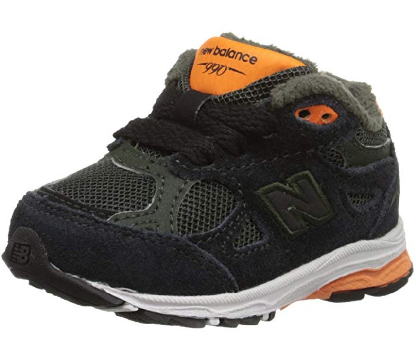 New Balance KJ990I Infant Running Shoe, Black/Dark Green/Orange, 2 XW