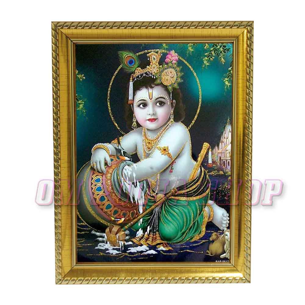 Bal Krishna in Photo Frame Om Pooja Shop